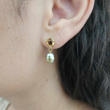 Load image into Gallery viewer, READY TO SHIP Citrine & Fiji Keshi Pearl Stud Earrings - 14k Gold Fill FJD$