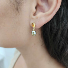 Load image into Gallery viewer, READY TO SHIP Citrine & Fiji Keshi Pearl Stud Earrings - 14k Gold Fill FJD$