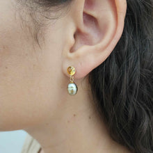 Load image into Gallery viewer, READY TO SHIP Citrine & Fiji Keshi Pearl Stud Earrings - 14k Gold Fill FJD$