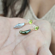 Load image into Gallery viewer, READY TO SHIP Peridot & Fiji Keshi Pearl Stud Earrings - 14k Gold Fill FJD$