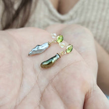Load image into Gallery viewer, READY TO SHIP Peridot & Fiji Keshi Pearl Stud Earrings - 14k Gold Fill FJD$