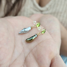 Load image into Gallery viewer, READY TO SHIP Peridot & Fiji Keshi Pearl Stud Earrings - 14k Gold Fill FJD$