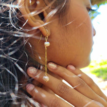 Load image into Gallery viewer, READY TO SHIP Freshwater Pearl Drop Earrings with Chain Detail - 14k Gold Fill FJD$