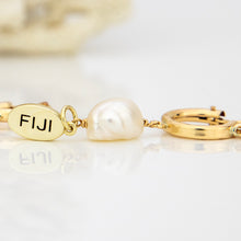 Load image into Gallery viewer, READY TO SHIP Huggie Earrings with Freshwater Pearls & Fiji charm - 14k Gold Fill FJD$