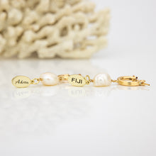 Load image into Gallery viewer, READY TO SHIP Huggie Earrings with Freshwater Pearls & Fiji charm - 14k Gold Fill FJD$