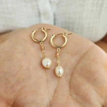 Load image into Gallery viewer, READY TO SHIP Huggie Earrings with Freshwater Pearl and Glass Bead detail - 14k Gold Fill FJD$