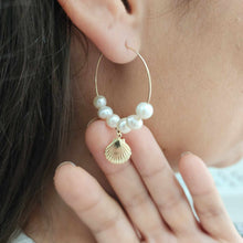 Load image into Gallery viewer, READY TO SHIP Freshwater Pearl & Mermaid Charm Earrings in 14k Gold Fill - FJD$
