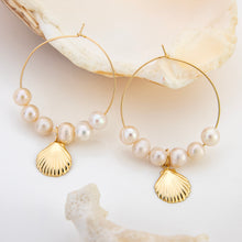 Load image into Gallery viewer, READY TO SHIP Freshwater Pearl & Mermaid Charm Earrings in 14k Gold Fill - FJD$