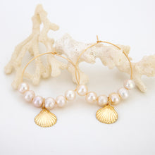 Load image into Gallery viewer, READY TO SHIP Freshwater Pearl & Mermaid Charm Earrings in 14k Gold Fill - FJD$