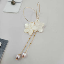 Load image into Gallery viewer, READY TO SHIP Mother of Pearl Drop Earrings with Freshwater Pearls in 14k Gold Fill - FJD$
