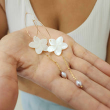 Load image into Gallery viewer, READY TO SHIP Mother of Pearl Drop Earrings with Freshwater Pearls in 14k Gold Fill - FJD$