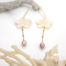Load image into Gallery viewer, READY TO SHIP Mother of Pearl Drop Earrings with Freshwater Pearls in 14k Gold Fill - FJD$