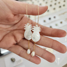 Load image into Gallery viewer, READY TO SHIP Mother of Pearl Pineapple Drop Earrings with Freshwater Pearls in 14k Gold Fill - FJD$