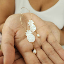 Load image into Gallery viewer, READY TO SHIP Mother of Pearl Pineapple Drop Earrings with Freshwater Pearls in 14k Gold Fill - FJD$