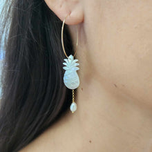 Load image into Gallery viewer, READY TO SHIP Mother of Pearl Pineapple Drop Earrings with Freshwater Pearls in 14k Gold Fill - FJD$