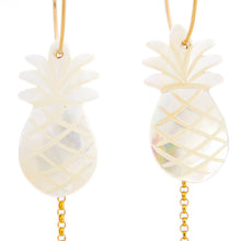 Load image into Gallery viewer, READY TO SHIP Mother of Pearl Pineapple Drop Earrings with Freshwater Pearls in 14k Gold Fill - FJD$