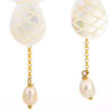 Load image into Gallery viewer, READY TO SHIP Mother of Pearl Pineapple Drop Earrings with Freshwater Pearls in 14k Gold Fill - FJD$