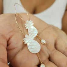 Load image into Gallery viewer, READY TO SHIP Mother of Pearl Pineapple Drop Earrings with Freshwater Pearls in 14k Gold Fill - FJD$