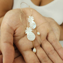 Load image into Gallery viewer, READY TO SHIP Mother of Pearl Pineapple Drop Earrings with Freshwater Pearls in 14k Gold Fill - FJD$
