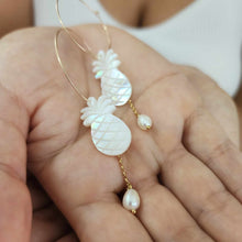 Load image into Gallery viewer, READY TO SHIP Mother of Pearl Pineapple Drop Earrings with Freshwater Pearls in 14k Gold Fill - FJD$