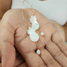Load image into Gallery viewer, READY TO SHIP Mother of Pearl Pineapple Drop Earrings with Freshwater Pearls in 14k Gold Fill - FJD$