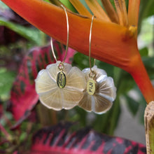 Load image into Gallery viewer, READY TO SHIP Hibiscus Oyster Shell Hoop Earrings - 14k Gold Filled FJD$