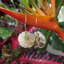 Load image into Gallery viewer, READY TO SHIP Hibiscus Oyster Shell Hoop Earrings - 14k Gold Filled FJD$