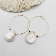 Load image into Gallery viewer, READY TO SHIP Mother of Pearl Shell Hoop Earrings - 14k Gold Filled FJD$