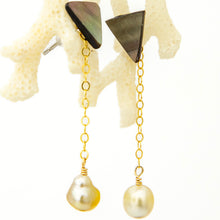 Load image into Gallery viewer, READY TO SHIP Mother of Pearl & Fiji Keshi Pearl Earrings - 14k Gold Fill FJD$