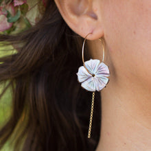 Load image into Gallery viewer, READY TO SHIP Mother of Pearl Hibiscus Flower Earrings - 14k Gold Fill FJD$