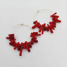 Load image into Gallery viewer, READY TO SHIP Red Coral Hoop Earrings - 14k Gold Fill or 925 Sterling Silver FJD$
