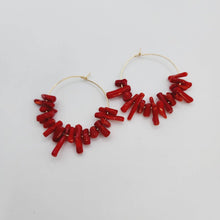 Load image into Gallery viewer, READY TO SHIP Red Coral Hoop Earrings - 14k Gold Fill or 925 Sterling Silver FJD$