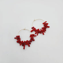 Load image into Gallery viewer, READY TO SHIP Red Coral Hoop Earrings - 14k Gold Fill or 925 Sterling Silver FJD$