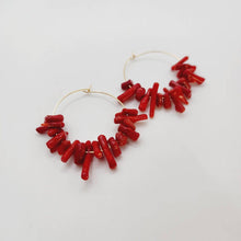 Load image into Gallery viewer, READY TO SHIP Red Coral Hoop Earrings - 14k Gold Fill or 925 Sterling Silver FJD$