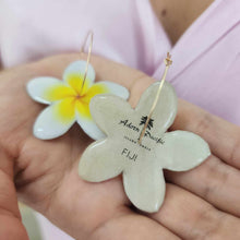 Load image into Gallery viewer, READY TO SHIP Frangipani Flower Resin Hoop Earrings - 14k Gold Fill FJD$