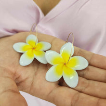 Load image into Gallery viewer, READY TO SHIP Frangipani Flower Resin Hoop Earrings - 14k Gold Fill FJD$