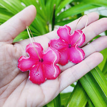 Load image into Gallery viewer, READY TO SHIP Hibiscus Flower Hoop Resin Earrings -14k Gold Fill FJD$