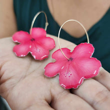 Load image into Gallery viewer, READY TO SHIP Hibiscus Flower Hoop Resin Earrings -14k Gold Fill FJD$