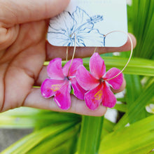 Load image into Gallery viewer, READY TO SHIP Hibiscus Flower Hoop Resin Earrings -14k Gold Fill FJD$