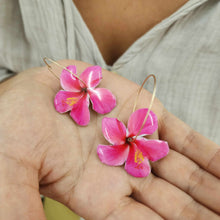 Load image into Gallery viewer, READY TO SHIP Hibiscus Flower Hoop Resin Earrings -14k Gold Fill FJD$