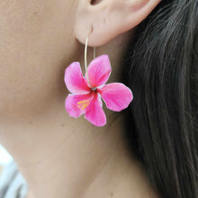 Load image into Gallery viewer, READY TO SHIP Hibiscus Flower Hoop Resin Earrings -14k Gold Fill FJD$
