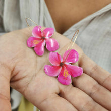 Load image into Gallery viewer, READY TO SHIP Hibiscus Flower Hoop Resin Earrings -14k Gold Fill FJD$