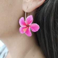 Load image into Gallery viewer, READY TO SHIP Hibiscus Flower Hoop Resin Earrings -14k Gold Fill FJD$