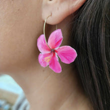 Load image into Gallery viewer, READY TO SHIP Hibiscus Flower Hoop Resin Earrings -14k Gold Fill FJD$