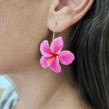 Load image into Gallery viewer, READY TO SHIP Hibiscus Flower Hoop Resin Earrings -14k Gold Fill FJD$