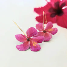Load image into Gallery viewer, READY TO SHIP Hibiscus Flower Hoop Resin Earrings -14k Gold Fill FJD$