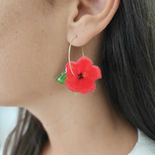 Load image into Gallery viewer, READY TO SHIP Hibiscus Flower Hoop Resin Earrings -14k Gold Fill FJD$
