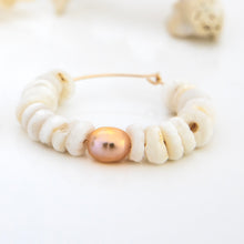 Load image into Gallery viewer, READY TO SHIP Shell & Freshwater Pearl Hoop Earrings - 14k Gold Filled FJD$