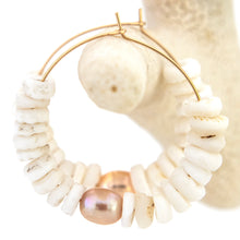 Load image into Gallery viewer, READY TO SHIP Shell & Freshwater Pearl Hoop Earrings - 14k Gold Filled FJD$