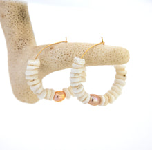 Load image into Gallery viewer, READY TO SHIP Shell & Freshwater Pearl Hoop Earrings - 14k Gold Filled FJD$